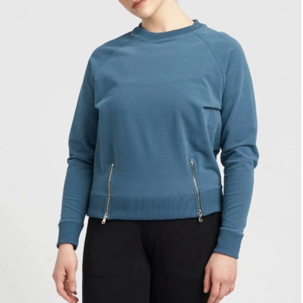 NWT‎ Universal Standard XS Boat Neck Raglan Top Teal Zip Long Sleeve Sweatshirt